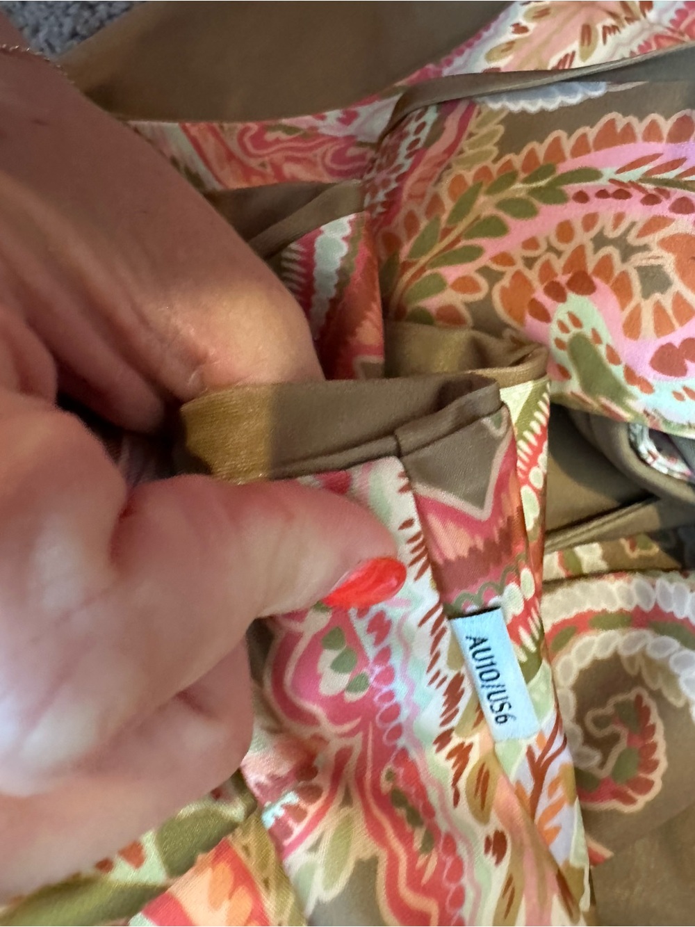 Barcelona Reversible Wrap Two Piece multi way Swimsuit in Olive and Pink Paisley - Picture 5 of 5